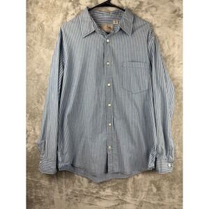 Article 365 Mens L Blue Green Stripe Button Down‎ Shirt Long Sleeve Casual Top